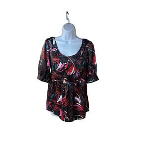Vertigo Paris 100% Silk Blouse M Floral Babydoll Empire Waist Top NWT